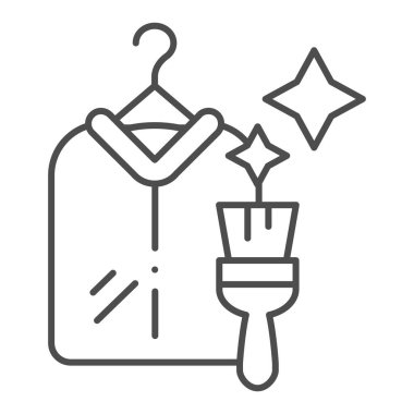 Kuru temizleme, ince çizgi ikonu. Giysi servisi çizimi beyaza izole edildi. Çamaşır tasarımı tasarımı, web ve uygulama için tasarlandı. Eps 10.