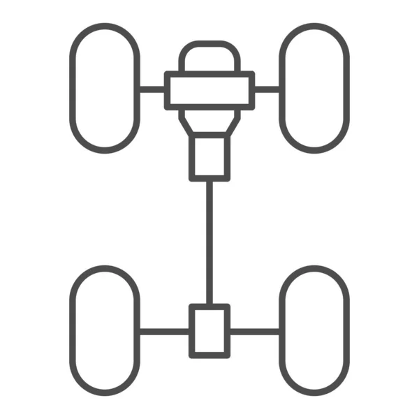 Chassis auto dunne lijn pictogram. Automobiel wielen mechanisme vector illustratie geïsoleerd op wit. Auto part outline stijl ontwerp, ontworpen voor web en app. Eps 10. — Stockvector