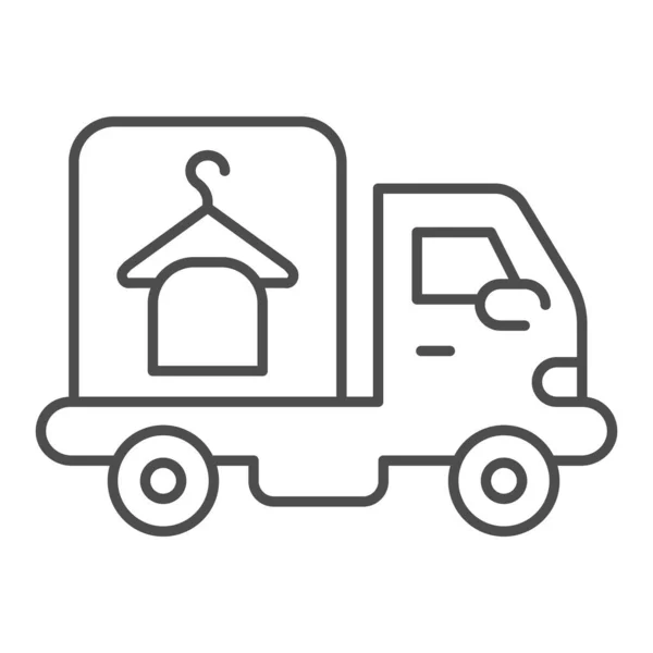 Wäscheservice Auto dünne Linie Symbol. Lieferwäsche Vektor Illustration isoliert auf weiß. Wäscheservice van skizzieren Stil-Design, für Web-und App konzipiert. Eps 10. — Stockvektor