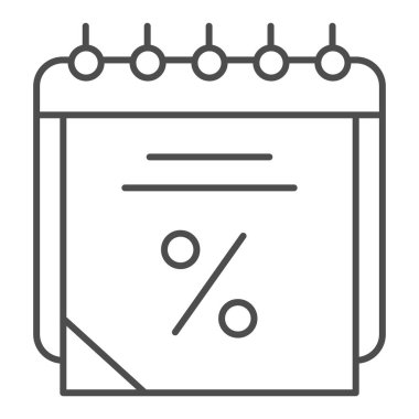 Satış takvimi ince çizgi simgesi. Veri indirimli vektör illüstrasyonu beyazda izole edildi. Gündem taslağı tasarımı, web ve uygulama için tasarlandı. Eps 10.