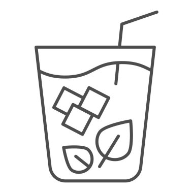 Mojito ince çizgi ikonu. Beyaz üzerine izole edilmiş bir bardak içki vektör illüstrasyonu. Nane kokteyli tasarımı, web ve uygulama için tasarlanmış. Eps 10.