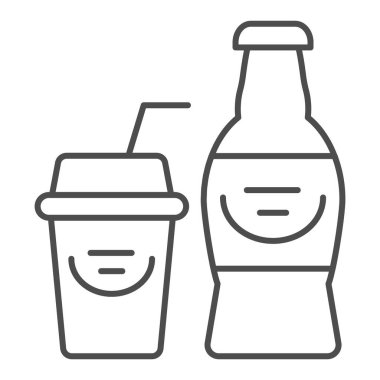 Soda ince çizgi ikonu. Kağıt bardak ve şişe vektör çizimi beyaza izole edilmiş. Web ve uygulama için tasarlanmış tasarım tasarımı için. Eps 10.