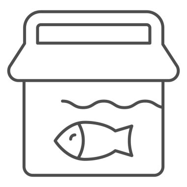 İnce çizgi ikonlu kova. Balık kovası çizimi beyaza izole edilmiş. Balıkçılar web ve uygulama için tasarlanmış ana hatları yakalıyorlar. Eps 10.