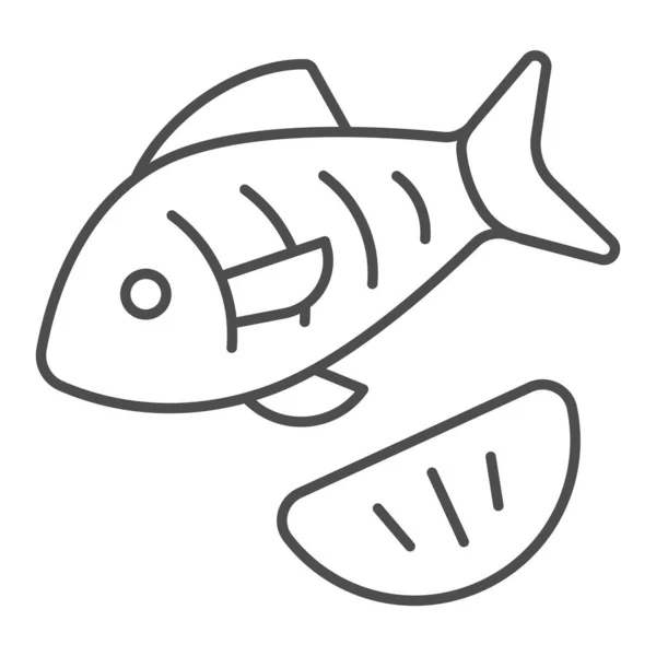 Ícone de linha fina de peixe. Ilustração do vetor de pesca isolado no branco. Design de estilo de esboço de frutos do mar, projetado para web e aplicativo. Eps 10 . — Vetor de Stock