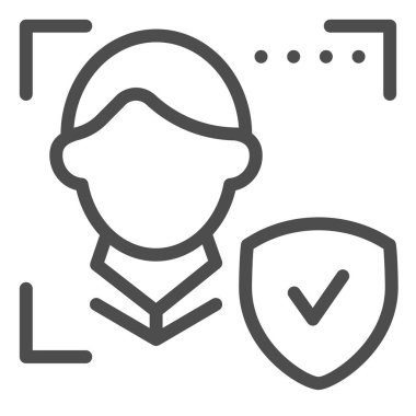 Biyometrik yüz tanıma çizgisi simgesi oluşturuldu. Yüz taraması ve beyaz üzerinde izole edilmiş vektör illüstrasyonunu kontrol et. Yetkilendirme tasarımı tasarımı, web ve uygulama için tasarlandı. Eps 10.