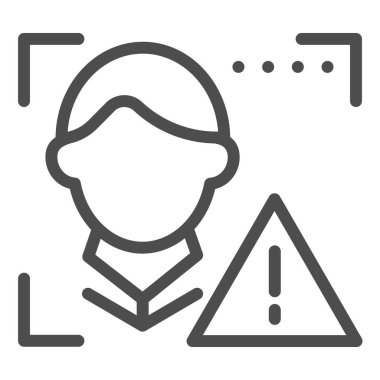Yüz tanıma sistemi uyarı çizgisi simgesi. Yüz taraması dikkat vektör çizimi beyaza izole edildi. Biyometrik yetkilendirme ana hatları dsign, web ve uygulama için tasarlandı. Eps 10.