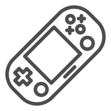 El bilgisayarı oyun konsolu satır simgesi. Taşınabilir oyun alanı vektör illüstrasyonu beyazda izole edildi. Oyun taslağı tasarımı, web ve uygulama için tasarlandı. Eps 10.