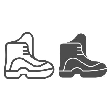 Çizme çizgisi ve sembol. Ayakkabı vektörü çizimi beyaza izole edilmiş. Yürüyüş botları tasarımı, web ve uygulama için tasarlandı. Eps 10.