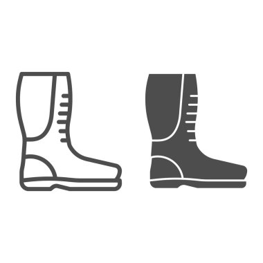 Autamn çizmeleri ve sembol çizgisi. Lastik çizme vektör çizimi beyaza izole edildi. Koruyucu ayakkabı tasarımı, web ve uygulama için tasarlanmış. Eps 10.