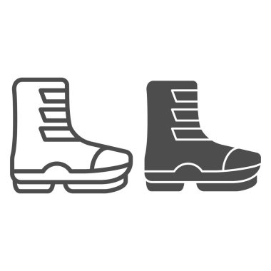 Kayak çizmesi ve sembol. Toka vektör illüstrasyonundaki botlar beyaza izole edildi. İnternet ve uygulama için dizayn edilmiş ayakkabı tasarımı. Eps 10.