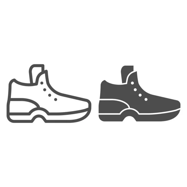 Sneakers vonal és a jel ikon. Sport cipő vektor illusztráció elszigetelt fehér. Lábbeli vázlatos stílus design, web és app. 10. rész. — Stock Vector