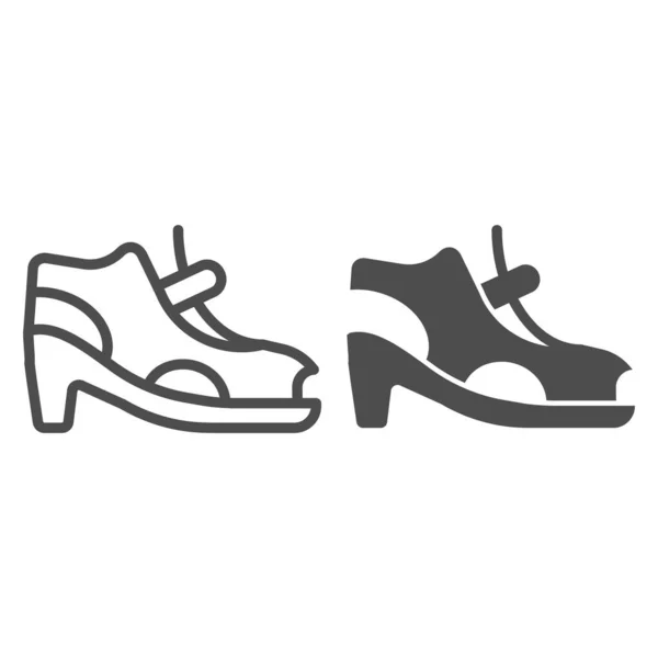 ハイヒールのサンダルラインとグリフアイコン。白い上に隔離されたクラスプベクトルイラストと女性の靴。ウェブとアプリのために設計された履物アウトラインスタイルのデザイン。Eps 10. — ストックベクタ