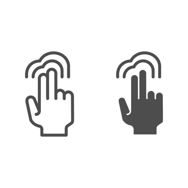 Handdoppelklickzeile und Glyphen-Symbol. Doppelsteppvektordarstellung isoliert auf weiß. Mit zwei Fingern klicken Sie auf das Design, das für Web und App entwickelt wurde. Eps 10. — Stockvektor