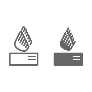 Hızlı paket dağıtım hattı ve katı simge, lojistik sembol, beyaz arka planda kanat vektör işareti olan postalar, ana hat biçiminde servis logosu simgesi. Vektör grafikleri.