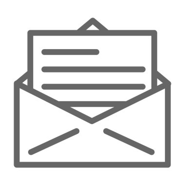 Harf satırı simgesi, dağıtım sembolü, beyaz arkaplanda posta zarfı vektör işareti, mobil konsept ve web tasarımı için ana hatlı simge şeklinde zarf simgesi aç. Vektör grafikleri.