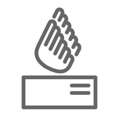 Hızlı paket dağıtım hattı simgesi, lojistik sembol, beyaz arkaplanda kanat vektör işareti olan postalar, ana hatlar biçiminde dağıtım servis logosu simgesi. Vektör grafikleri.