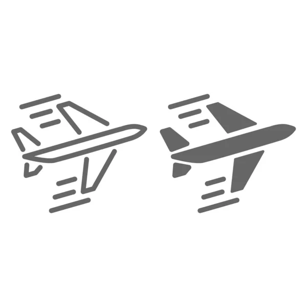 Hava dağıtım hattı ve katı ikon, lojistik sembol, beyaz arka planda uçan uçak vektör işareti, mobil konsept ve web tasarımı için ana hatlı hava taşımacılığı ikonu. Vektör grafikleri. — Stok Vektör