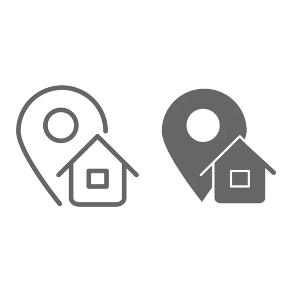 Adresní řádek a plná ikona, logistický symbol, ukazatel mapy s domovní vektorovou značkou na bílém pozadí, ikona umístění domovské adresy ve stylu osnovy pro mobilní koncept a webdesign. Vektorová grafika. — Stockový vektor