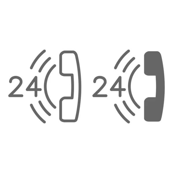 Línea de soporte 24 horas e icono sólido, símbolo logístico, señal vectorial de asistencia al cliente durante todo el día sobre fondo blanco, estilo de contorno de icono de teléfono del centro de llamadas para móviles y web. Gráficos vectoriales . — Vector de stock