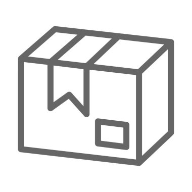 Paket posta çizgisi simgesi, dağıtım sembolü, beyaz arkaplanda kargo kutusu vektör işareti, mobil konsept ve web tasarımı için taslak biçiminde karton kutu paketleme simgesi. Vektör grafikleri.