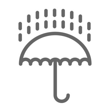 Dağıtım paket hattı simgesi, dağıtım sembolü, beyaz arkaplanda şemsiye ambalaj vektör işareti, mobil konsept ve web tasarımı için ana hatlı simge olarak kuru tutun. Vektör grafikleri.