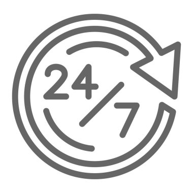 7 saatlik hat ikonu, lojistik sembol, beyaz arka planda müşteri dağıtım merkezi vektör işareti, açılış saatleri simgesi üzerinde çalışıyoruz. Vektör grafikleri.