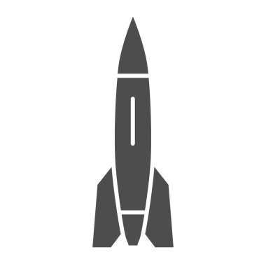 Roket katı ikonu, ulaşım sembolü, beyaz zemin üzerinde uzay gemisi vektör işareti, mobil konsept ve web tasarımı için glifte simge şeklinde füze simgesi. Vektör grafikleri.