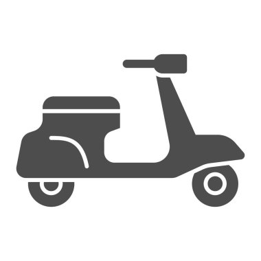 Klasik scooter simgesi, ulaşım sembolü, beyaz arka planda Moped vektör işareti, mobil konsept ve web tasarımı için glifli motosiklet ikonu. Vektör grafikleri.