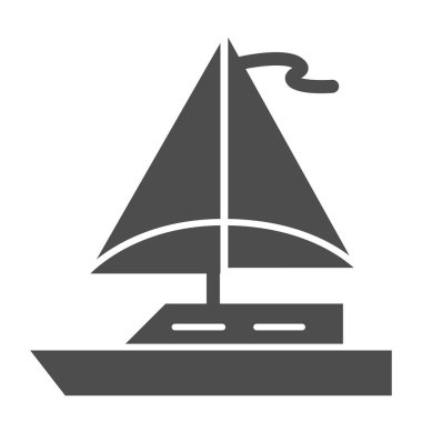 Yelkenli teknesi katı ikonu, deniz taşımacılığı sembolü, arka planda yelkenli taşıyıcı işareti, mobil konsept ve web tasarımı için simge şeklinde yelkenli tekne simgesi. Vektör grafikleri.