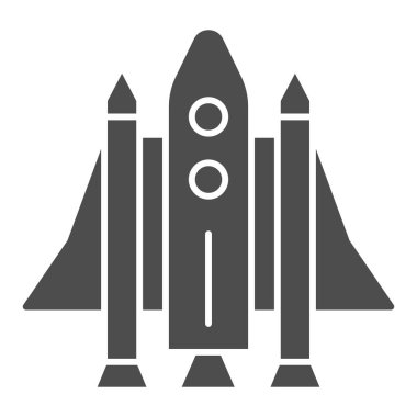 Uzay Mekiği katı simgesi, ulaşım sembolü, beyaz zemin üzerinde uzay gemisi vektör işareti, mobil konsept ve web tasarımı için glifli simge. Vektör grafikleri.