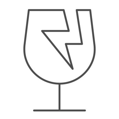 Kırık kargo ince çizgi simgesi, lojistik ve dağıtım sembolü, beyaz arka planda kırılgan ya da kırılabilir malzeme ambalaj vektör işareti, dikkat simgesi çizgisi ile taşıyın. Vektör.