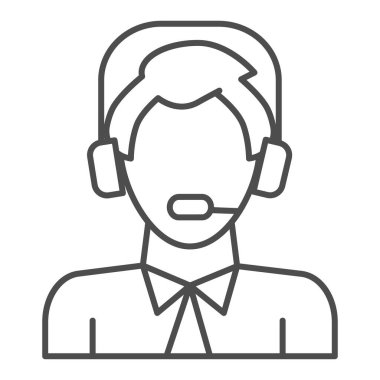 Kulaklık ve mikrofon ince çizgi ikonu, lojistik ve dağıtım sembolü, lojistik müşteri destek danışman vektör işareti beyaz arka planda, dağıtım müdürü ikonu ana hatlarıyla. Vektör.