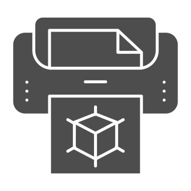 Belge simgesine sahip 3D yazıcı. Yazdırma makinesi vektör illüstrasyonu beyaza izole edildi. 3D teknoloji kabartma tasarımı, web ve uygulama için tasarlandı. Eps 10.