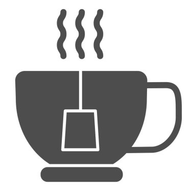 Sıcak çay ikonu. Beyaza izole edilmiş çay poşeti vektör illüstrasyonlu fincan. Kupa kabartma tasarımı, web ve uygulama için tasarlanmış. Eps 10.