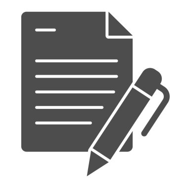 Katı simge listesi ve kalem. Beyaz üzerine izole edilmiş kalem vektör illüstrasyonlu kağıtlar. Not kabartma tasarımı, web ve uygulama için tasarlanmış. Eps 10.