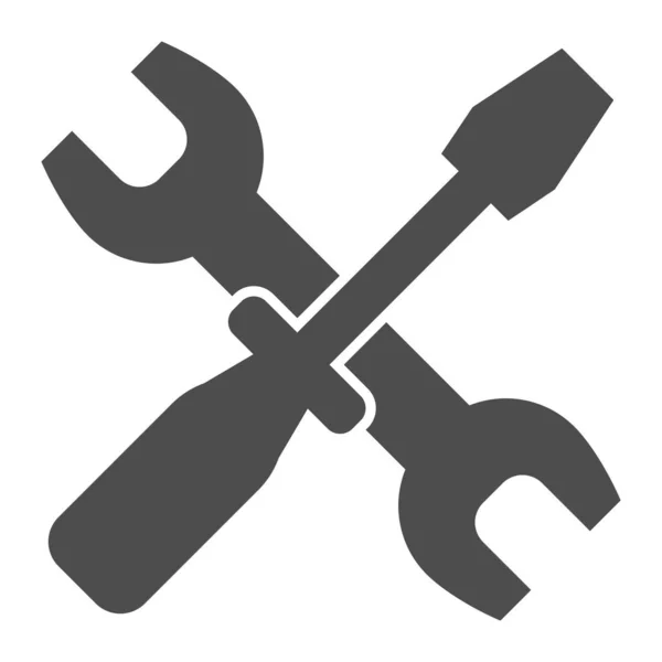 Wrench en schroevendraaier solide icoon. Opties vector illustratie geïsoleerd op wit. Gekruiste reparatie tools glyph stijl ontwerp, ontworpen voor web en app. Eps 10. — Stockvector