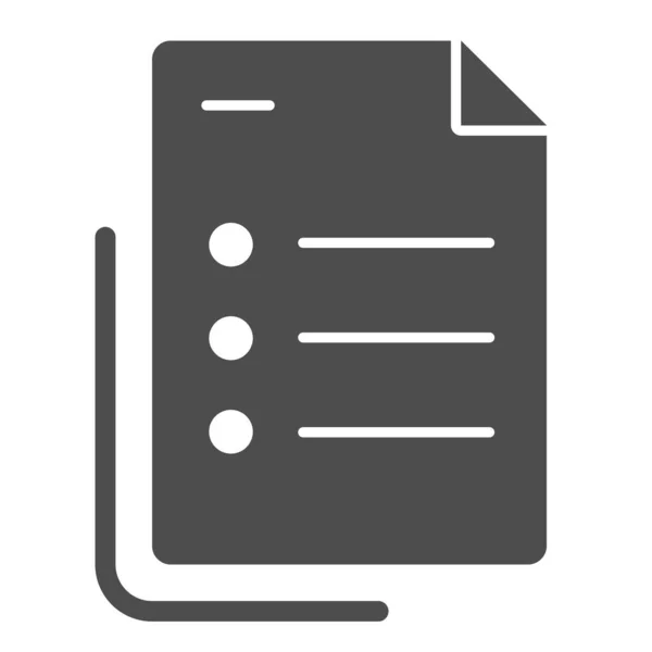 Lista icono sólido. Cuestionario ilustración vectorial de documentos aislado en blanco. Lista de verificación con diseño de estilo glifo de puntos, diseñado para la web y la aplicación. Eps 10 . — Vector de stock