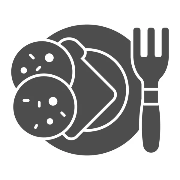 Smörgås på en tallrik fast ikon. Middag vektor illustration isolerad på vitt. Bröd med korv glyf stil design, utformad för webb och app. Eps 10. — Stock vektor