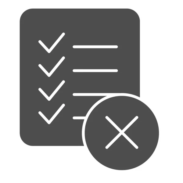 Lista de verificación prohibir icono sólido. Listar ilustración vectorial de fallas aislada en blanco. Documento con diseño de estilo glifo cruzado, diseñado para web y app. Eps 10 . — Vector de stock