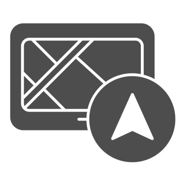 Tablet navigatör katı simge. GPS vektör illüstrasyonu beyazda izole edildi. Web ve uygulama için tasarlanmış navigasyon kabartma stili tasarımı olan tablet. Eps 10.