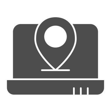 Konum dizüstü bilgisayarı sağlam simge. Beyaz üzerinde iğne vektör çizimi olan defter. Bilgisayar konumu kabartma tasarımı, web ve uygulama için tasarlandı. Eps 10.