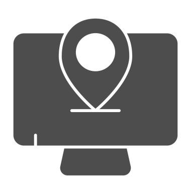 Konum simgesini görüntüle. Beyazda izole edilmiş iğne vektör çizimi olan ekran. Web ve uygulama için tasarlanmış, harita pin stili tasarımı olan bilgisayar. Eps 10.