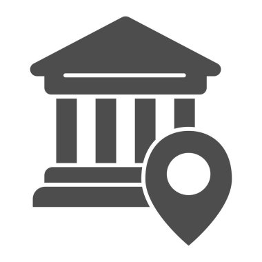 Banka konumu sağlam simge. Üniversitenin konum vektör illüstrasyonu beyazda izole edildi. Web ve uygulama için tasarlanmış glyph tasarımı üzerine pim. Eps 10.