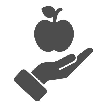 Elma elinde sağlam bir simge. Sağlık vektörü illüstrasyonu beyaza izole edildi. Elma kabartma tasarımı olan bir kol, ağ ve uygulama için tasarlanmış. Eps 10.