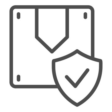 Kutu ve satır simgesi. Kargo güvenlik vektör çizimi beyaza izole edildi. Onaylanmış parsel tasarımı, web ve uygulama için tasarlanmış. Eps 10.