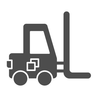 Forklift katı simgesi. Yükleyici vektör çizimi beyaza izole edildi. Web ve uygulama için tasarlanmış kabartma tasarımı. Eps 10.