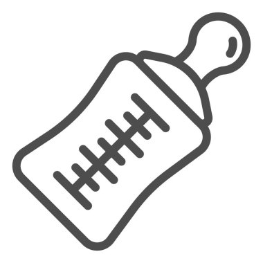 Bebek şişe çizgisi ikonu. Beyaz üzerine izole edilmiş emzik vektör illüstrasyonlu şişe. Çocuk içkisi tasarımı, web ve uygulama için tasarlanmış. Eps 10.