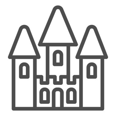 Şato oyuncak hattı ikonu. Bebek oyuncağı çizimi beyaza izole edilmiş. Çocuk sarayı tasarımı, web ve uygulama için tasarlanmış. Eps 10.