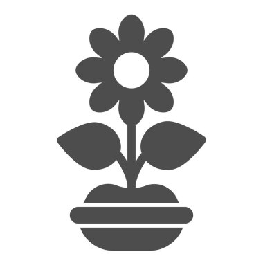 Katı bir ikonda çiçek. Bitki vektör çizimi beyaza izole edildi. Çiçek saksısı kabı tasarımı, web ve uygulama için tasarlanmış. Eps 10.