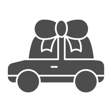 Araba hediye ikonu. Otomobil ödüllü vektör çizimi beyaza izole edildi. Web ve uygulama için tasarlanmış, yay biçiminde tasarımı olan bir otomobil. Eps 10.